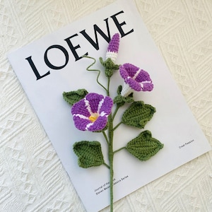gehaakte ochtendglorie, bloemen van gevlochten garen, handgemaakte bloemen, bloemstuk, bloem voor vaas, woondecoratie, bruiloftsdecor