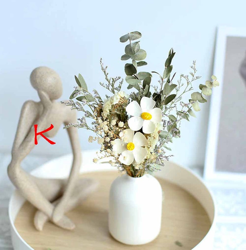 ramo seco con jarrón de cerámica, ramo de flores secas, arreglo de flores secas, adorno de escritorio, decoración del hogar, decoración de la boda K