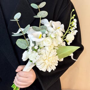 Artificial bridal bouquet, artificial flowers, wedding bouquet, flower arrangement, White Bridal Bouquet, home/wedding decor, gifts for her