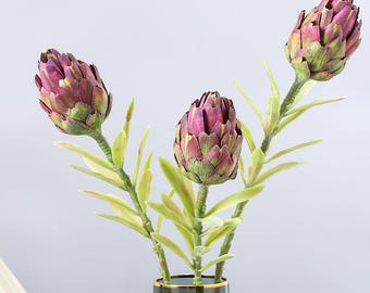 Künstliche lila Protea-Blume, künstlicher Protea-Königszweig, künstliche realistische Blume, DIY-Blumenarrangement, Blume für große Vase, Haus- / Hochzeitsdekor