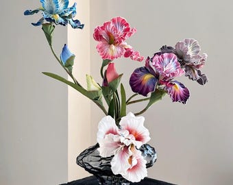 Flor de iris artificial, flor de iris de tela falsa, flor para relleno de jarrón, arreglo floral artificial, decoración del hogar/boda, floral DIY, centro de mesa