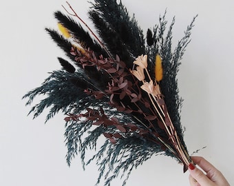 dark style pamaps bouquet，dried flower bouquet，flower arrangement ，black pampas bouquet for vase filler，home decor，wedding centerpiece