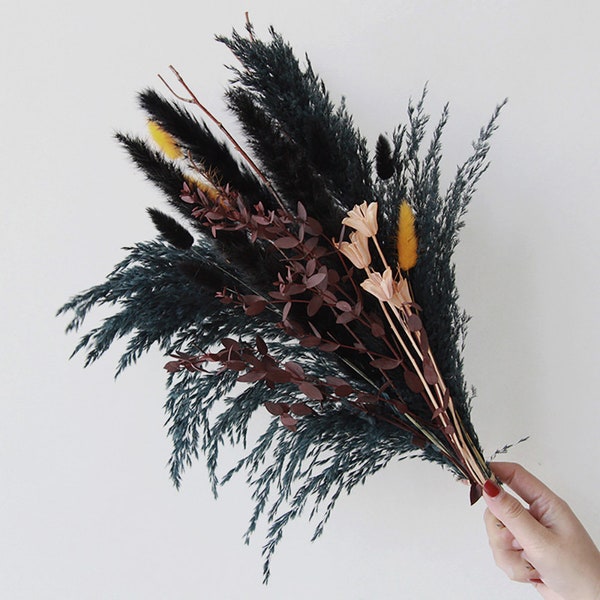 dark style pamaps bouquet，dried flower bouquet，flower arrangement ，black pampas bouquet for vase filler，home decor，wedding centerpiece