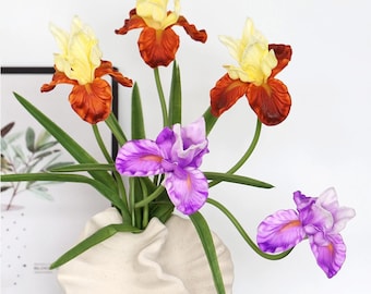 artificial iris flower stems，real touch flower，DIY floral，flower for vase，fake flower arrangement，home/wedding decor