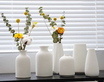 5 stijl keramische vaas voor bloemen, witte keramische vaas, gedroogde bloemenvaas, Chinees aardewerk, keramiek in Scandinavische stijl, woondecoratie