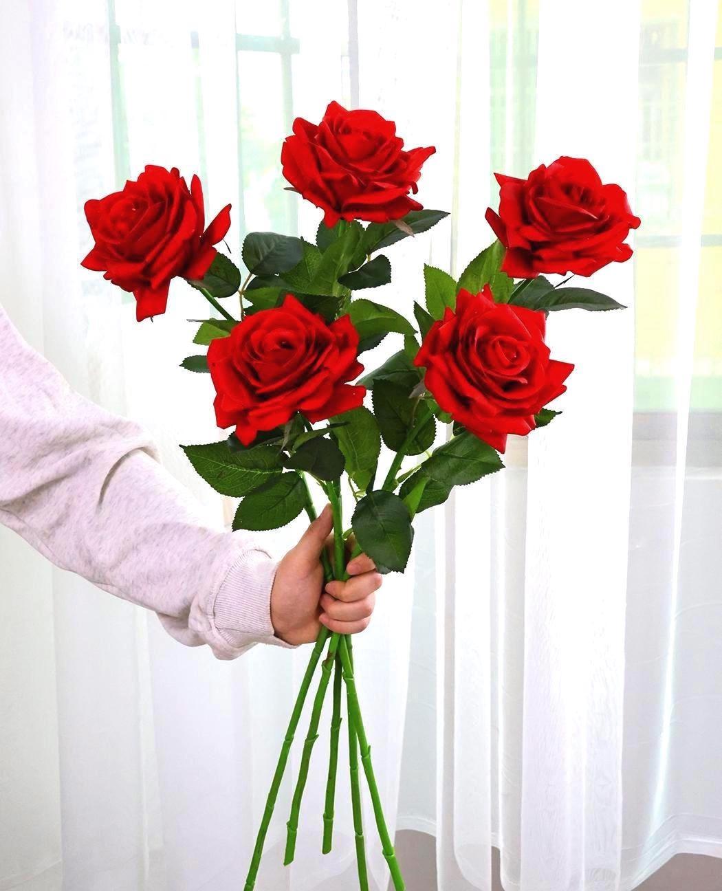 Real touch red rose flower,25'' faux flower