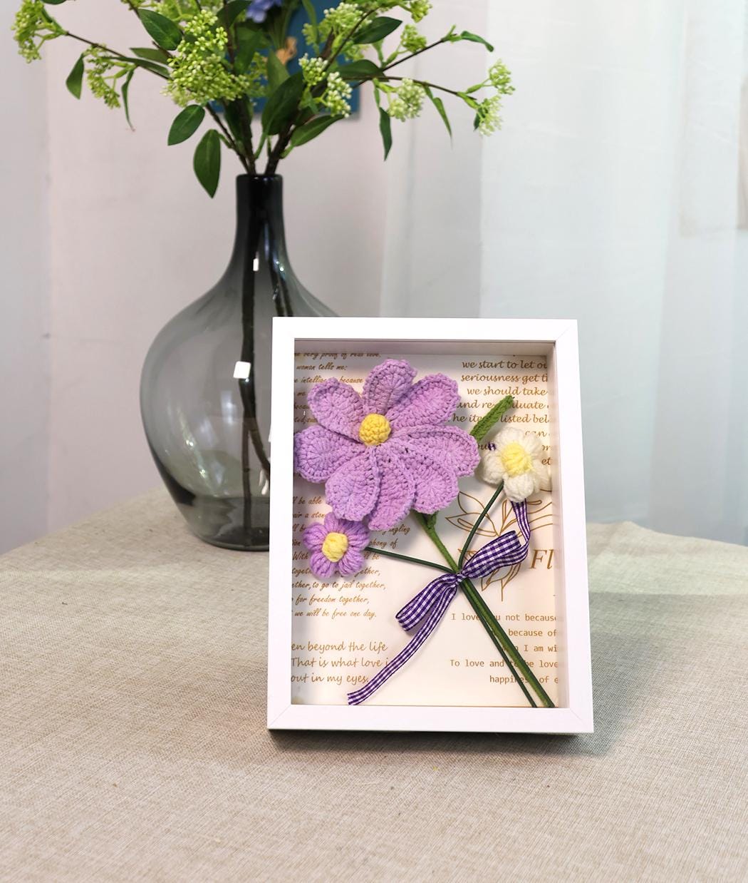 Crochet Flower Frame,woven Gesang Flower,handmade Frame，desktop
