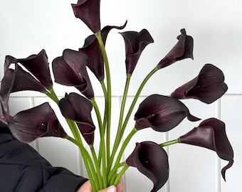 artificial Calla Lily flower，faux drak purple flower，Flower Arrangement，Vase Filler，Home/Wedding Decor，DIY floral supply，real touch flower