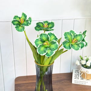 artificial green tulip stems，fake tulip flower branch，real touch tulip，faux flower arrangement，vase filling，home/wedding decor，DIY floral