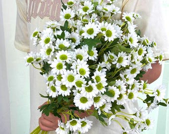 Margaritas artificiales, tallos de margaritas de seda sintética, arreglos florales artificiales, flores para jarrones, decoración para el hogar/bodas, decoración floral rústica.