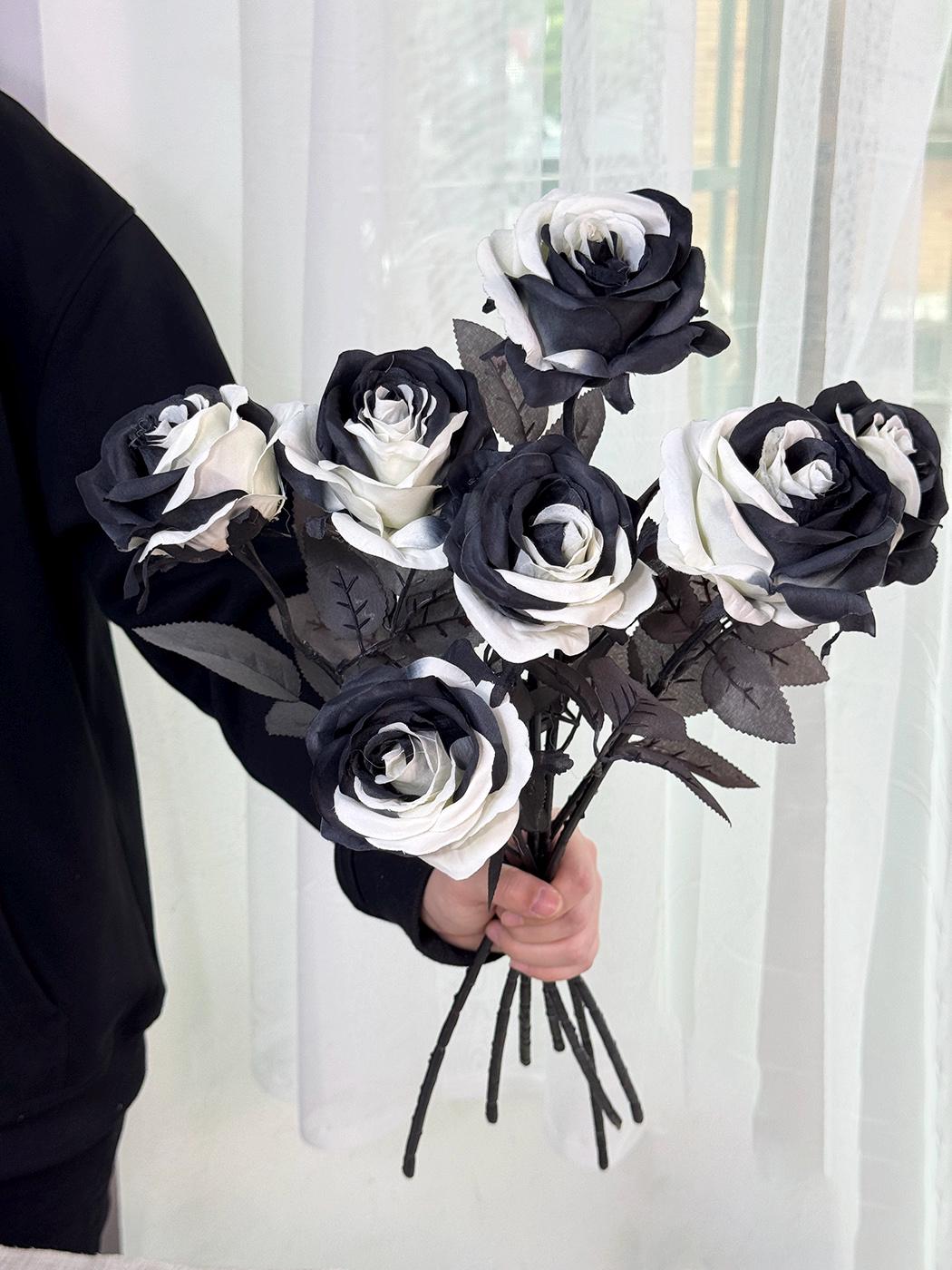 Fiori artificiali in poliuretano bianco e nero con 20 steli, 34,3