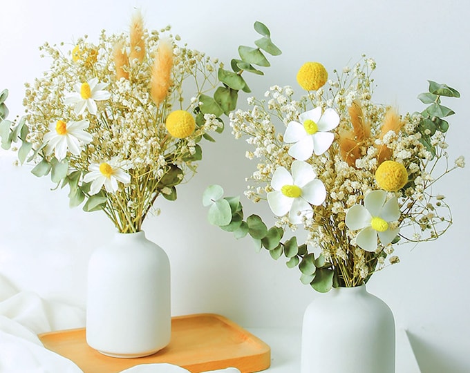 7 stijl klein boeket, droge bloemen boeket met keramische vaas, droog bloemstuk, bureautable ornament, cadeau voor vrienden, bruiloft home decor