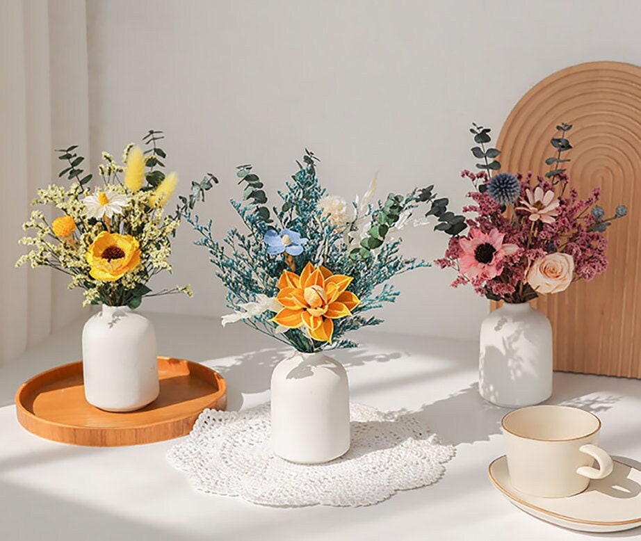 Vaso Con Fiori Secchi Decorativo – Composizione Nordica In Ceramica, Ideale Per Salotto, Casa O Ufficio - 5