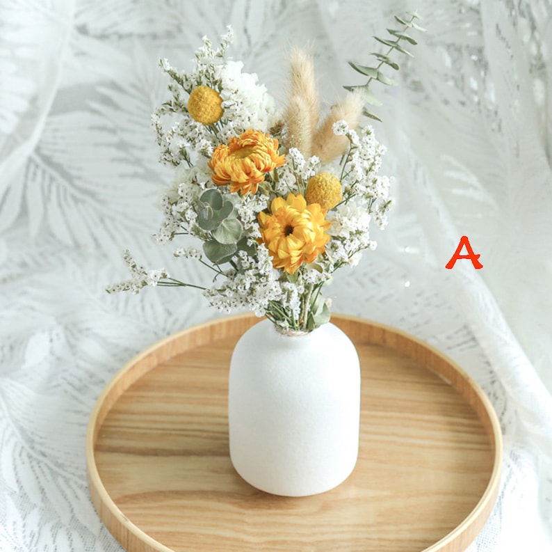 ramo seco con jarrón de cerámica, ramo de flores secas, arreglo de flores secas, adorno de escritorio, decoración del hogar, decoración de la boda A