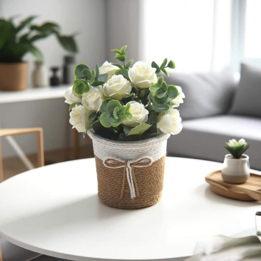 Artificial Rose Potted Plants, Fake Flowers With Pots, Table Ornaments ...