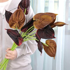 26&#39;&#39;Artificial Anthurium flower, dark style Fake Anthurium stem, Real touch flower, Flower arrangement, Vase flower, Home/Wedding decor