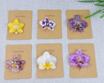 6 type Real orchid Clip ,handmade resin flower hairclip,unique botanical jewelry, clip for hair/hat/bags/clothes,gift for friends