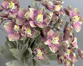 artificial flower branch，fake Helleborus branch，realistic faux flower，Flower Arrangements，Flowers For Vases, Home/Wedding Decor，DIY floral