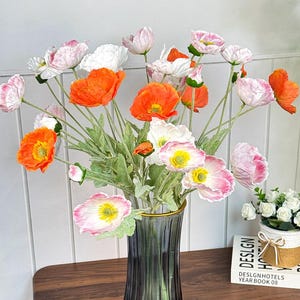 Fake poppy flower branch,artificial realistic flower,faux flower arrangement,DIY floral,home/wedding decor,faux wildflower centerpiece decor