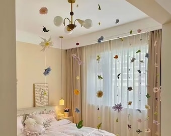 handmade floating flower door curtain，6 ft hanging curtain，artificial flower garlands，home\bedroom \wedding decoration，photo background