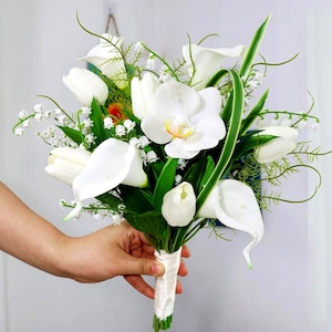 faux Bridal Bouquet, Handmade Artificial Wedding Bouquet, Real Touch Calla Lily Bouquet, Home/Wedding Bouquet Decor，Bridesmaids Bouquet