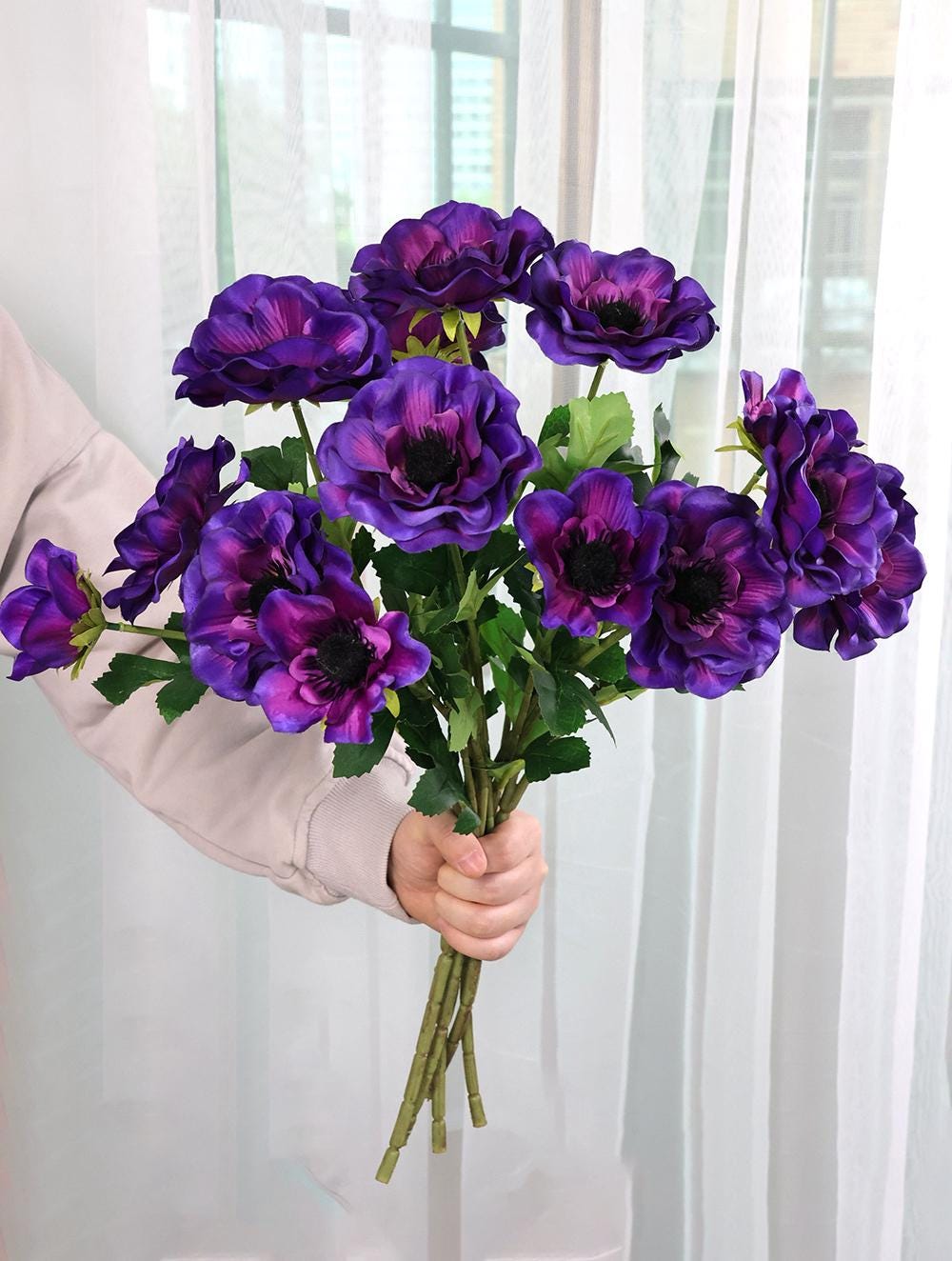 19インチの造花アネモネ、3本の花、DIYフラワーアレンジメント、結婚式