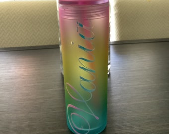 Personalized Rainbow Tumbler: Holographic Vinyl Skinny Tumbler