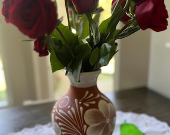 White Natural Espiga Plumeado Florero Ovulo - Florero Barro - Authentic Mexican Vase - Florero de Barro