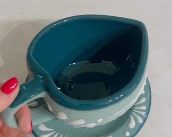 Handmade Heart Mug and Plate Set, Mexican Clay Cup