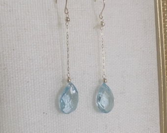 Blue Topaz 14K yellow gold drop earrings
