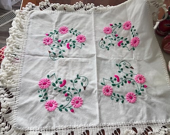 Handmade Embroidered Mexican Napkin: Floral Table Decor