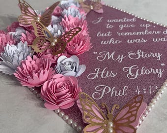 Graduation Cap Topper Flowers and Butterflies