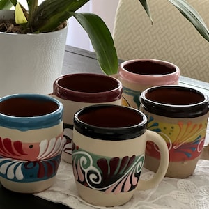 Tarro Cafetero I Handmade Mexican Mug | Colored Terracotta Mug I Clay Coffee Mug