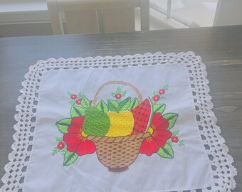 Handmade Embroidered Fruit Basket Napkin, Mexican Decor