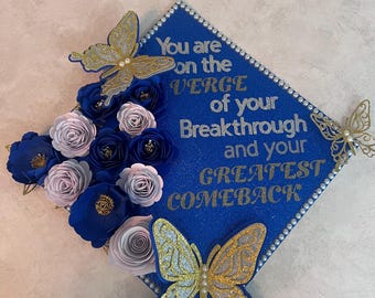 Graduation Cap Topper Flowers and Butterflies