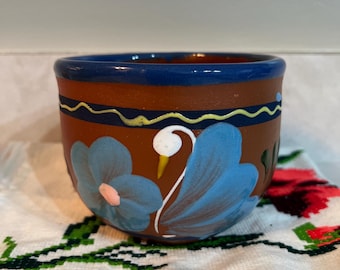 Taza de terracota XL hecha a mano: Taza de café mexicana de arcilla con motivos florales