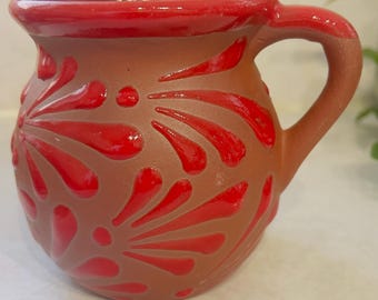 Taza de café de Talavera hecha a mano / Cerámica con borde rojo