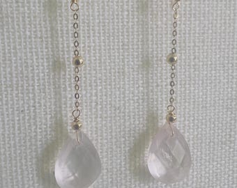 14K gold pink quartz Teardrop earring