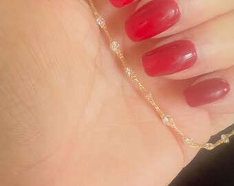 14K Yellow Gold Italian Crochet Mesh Gold Round Brilliant Cut Cubic Zirconia Adjustable Bracelet One of A Kind Elegance Stamp 14KT
