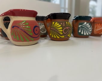Handmade Mexican Terracotta Mugs - Set of 6 - Colorful Clay Coffee Mugs