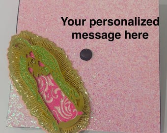 Personalized Graduation Cap Topper – Glitter Virgin Mary Design, Class of 2026