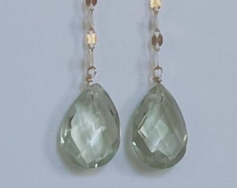 Green Amethyst 14K yellow gold dangle earrings