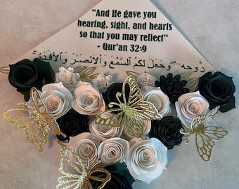 Floral Graduation Cap Topper: Custom Design, Glitter Paper Flowers