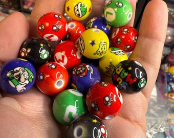 Video game round beads mix (16mm) / red hat guy beads/ green hat guy beads/ video game beads