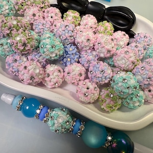 fancy flower beads / beads for pens/ fancy flower with pearls and bling/ pastel color fancy flowers