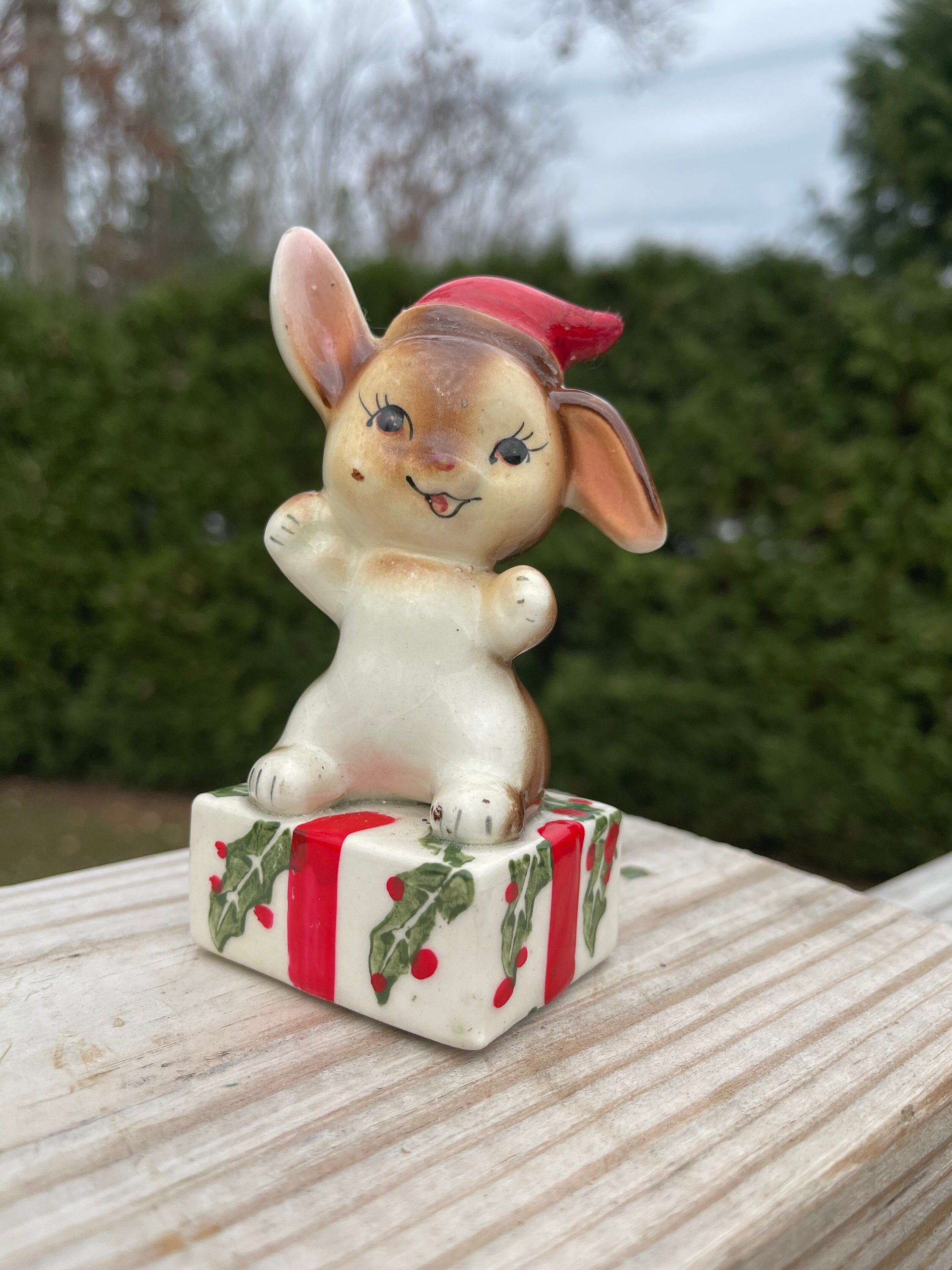 1950s Ucagco Japan Kitschy Christmas Bunny Sitting on Present Etsy