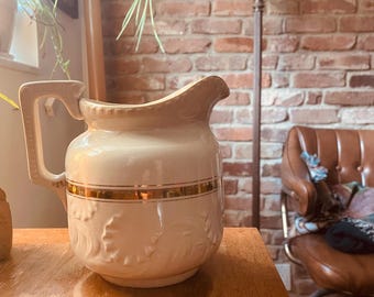 Antique 1900s Ceramic Pitcher, Gold Trim, vintage pitchers, old school home decor, cottage core