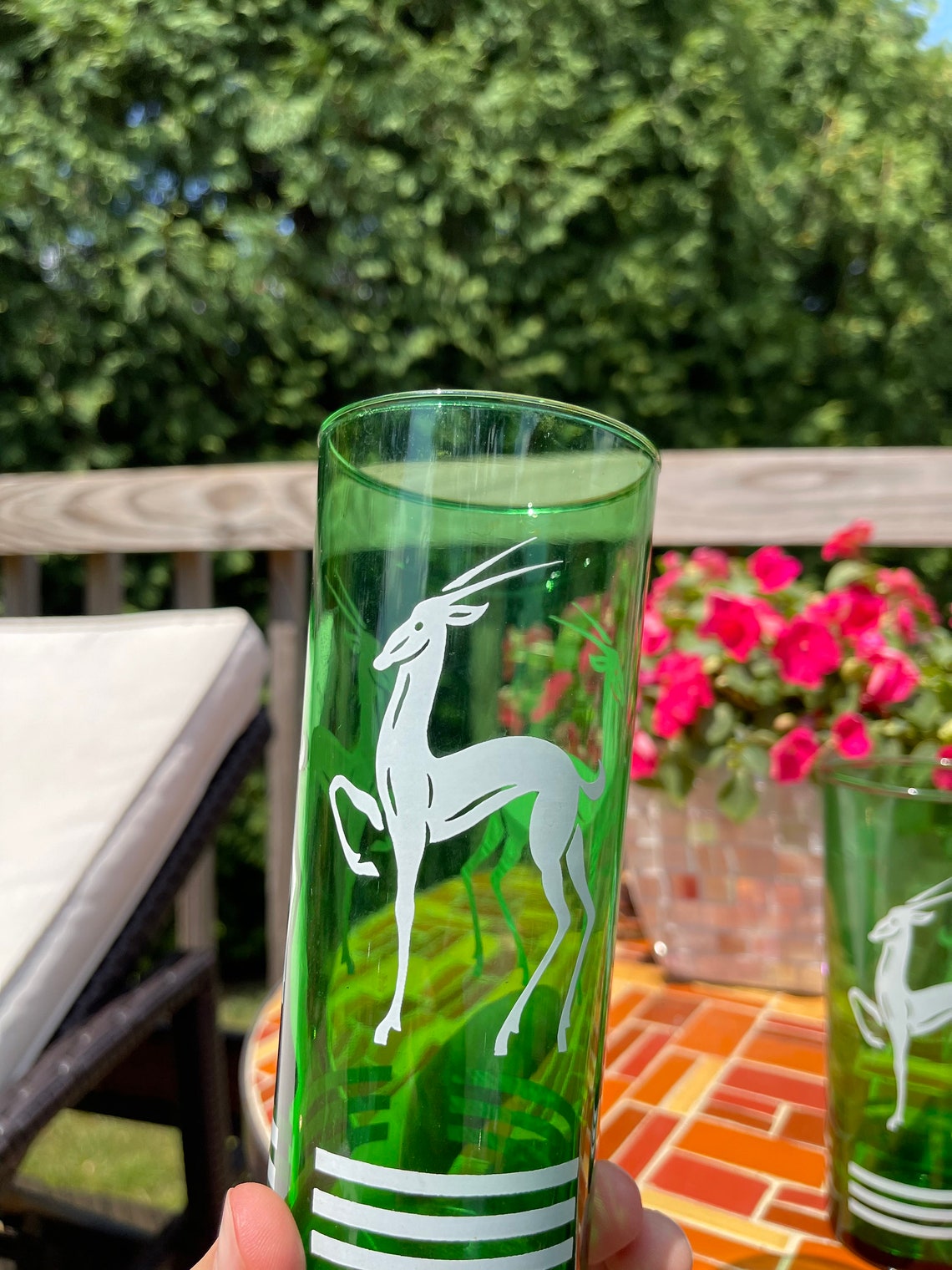 Pair of Two Hazel Atlas Green Gazelle Glasses 1950s Art Deco Etsy
