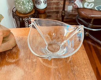 Fun Daum France Freeform Glass Bowl Triangular Vtg Signed Heavy Organic MCM, vintage crystal glass French bowls, art glass, art decor mcm