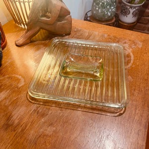 Vtg 1930's Large Depression Vaseline Uranium Glass Refrigerator Dish Lid Only, as is